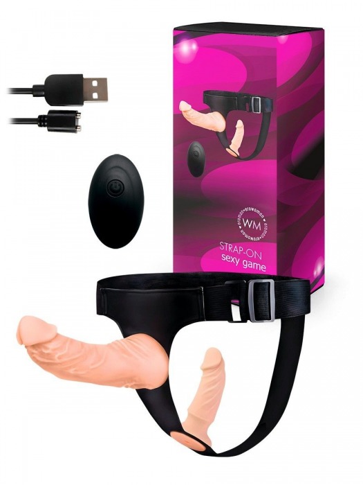 Женский страпон с 2 насадками, вибрацией и пультом ДУ - Erowoman-Eroman - купить с доставкой в Бийске