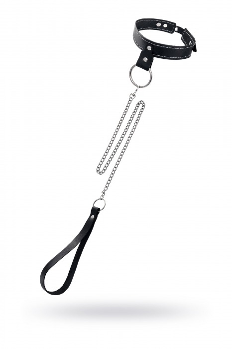 Черный узкий однослойный ошейник с серебристым поводком-цепочкой - Pecado - купить с доставкой в Бийске
