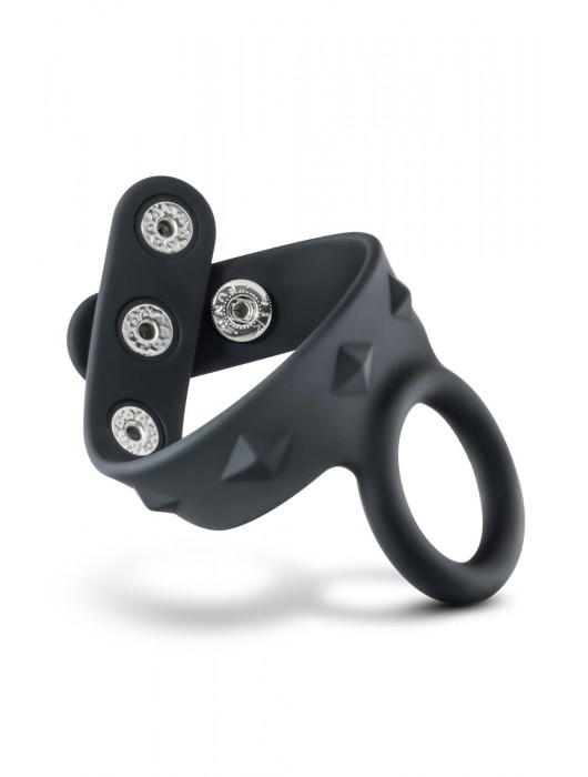Черное эрекционное кольцо с подхватом мошонки на кнопках VS6 - Blush Novelties - в Бийске купить с доставкой