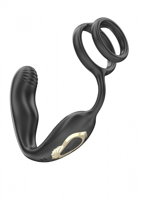 Черная анальная пробка с вращением и эрекционными кольцами - Ibiza - в Бийске купить с доставкой