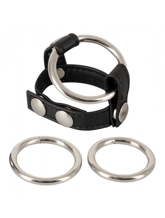 Подхват для мошонки с 3 съемными эрекционными кольцами Leder-Riemen - Orion - в Бийске купить с доставкой
