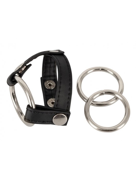 Подхват для мошонки с 3 съемными эрекционными кольцами Leder-Riemen - Orion - в Бийске купить с доставкой