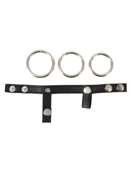 Подхват для мошонки с 3 съемными эрекционными кольцами Leder-Riemen - Orion - в Бийске купить с доставкой
