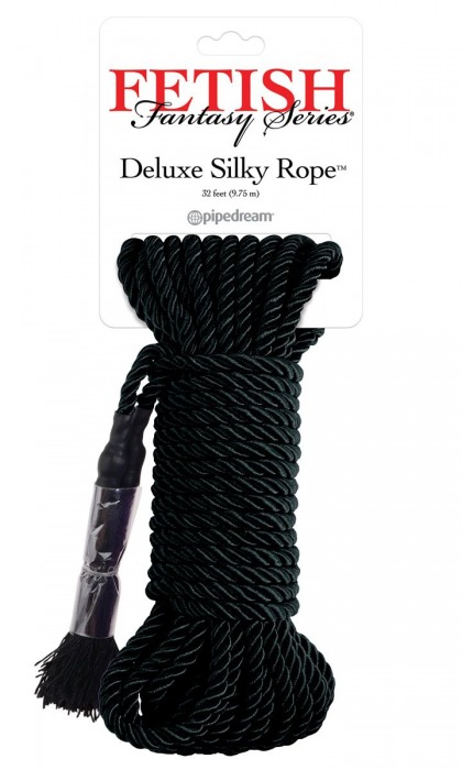 Черная веревка для фиксации Deluxe Silky Rope - 9,75 м. - Pipedream - купить с доставкой в Бийске