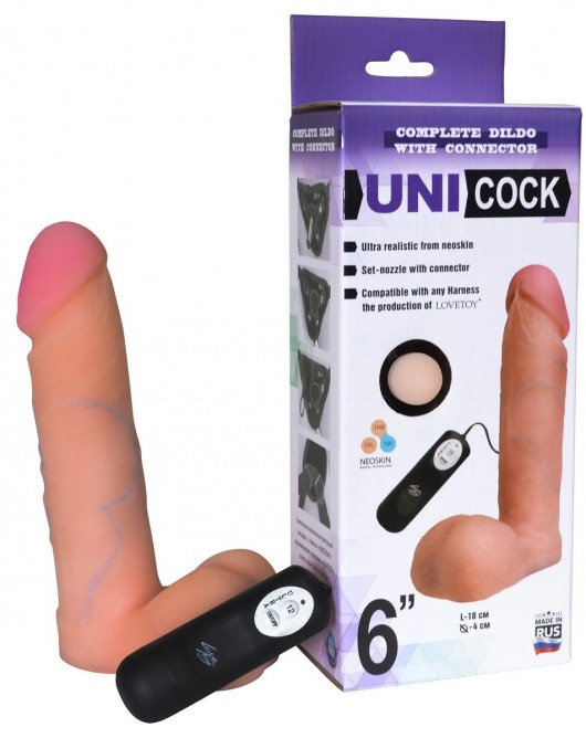 Фаллическая насадка Харнесс UNICOCK 6  с вибрацией - 18 см. - LOVETOY (А-Полимер) - купить с доставкой в Бийске