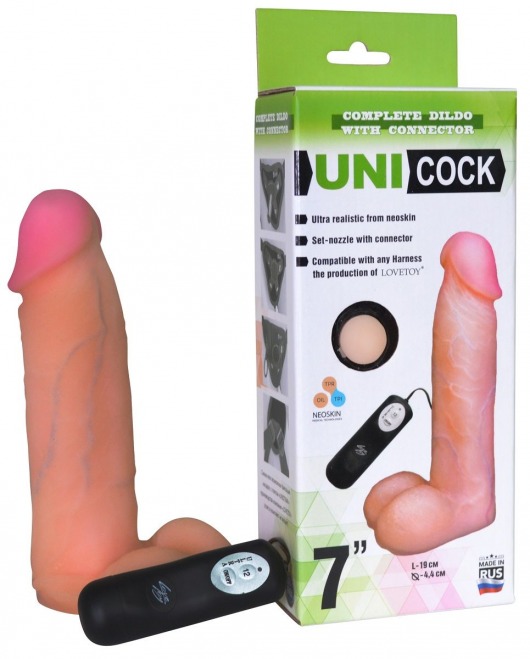 Фаллическая насадка Харнесс UNICOCK 7  с вибрацией - 19 см. - LOVETOY (А-Полимер) - купить с доставкой в Бийске