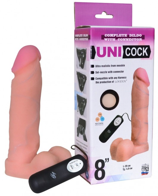 Фаллическая насадка Харнесс UNICOCK 8  с вибрацией - 20 см. - LOVETOY (А-Полимер) - купить с доставкой в Бийске