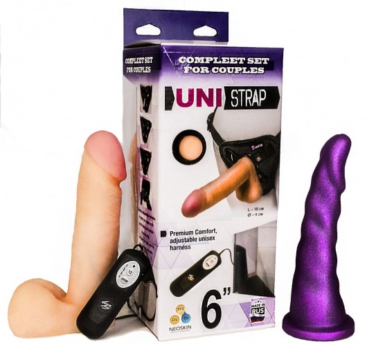 Вибрострапон с двумя насадками UniStrap - 18 и 18 см. - LOVETOY (А-Полимер) - купить с доставкой в Бийске