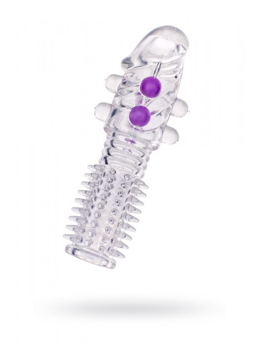 Гелевая прозрачная насадка с шариками и шипами - 14 см. - Toyfa Basic - в Бийске купить с доставкой