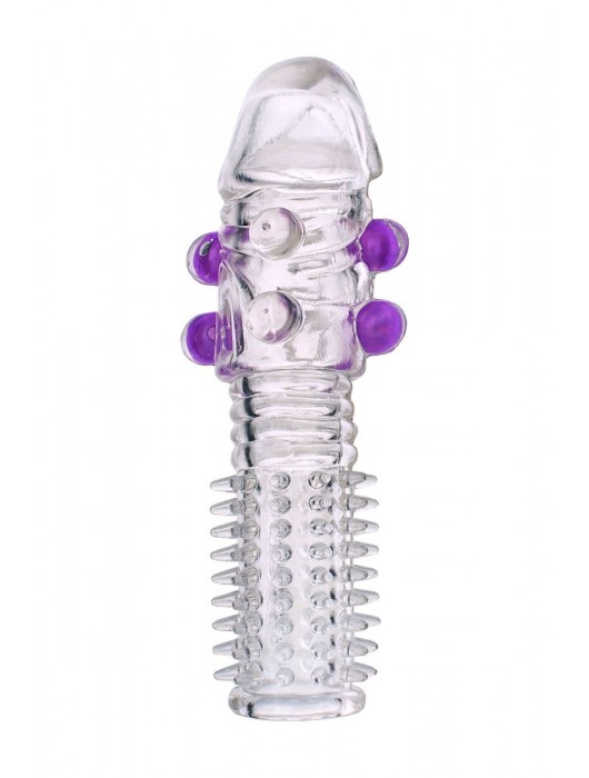 Гелевая прозрачная насадка с шариками и шипами - 14 см. - Toyfa Basic - в Бийске купить с доставкой