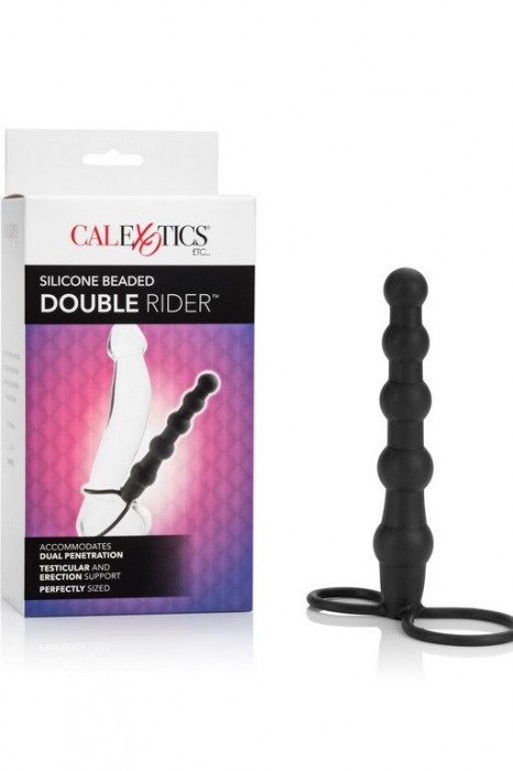 Насадка на пенис для двойного проникновения Silicone Beaded Double Rider - 14 см. - California Exotic Novelties - в Бийске купить с доставкой