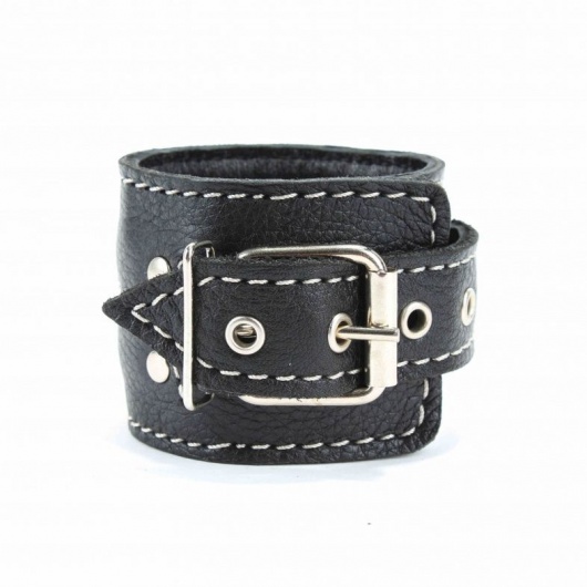 Чёрные кожаные оковы с крупной строчкой - БДСМ Арсенал - купить с доставкой в Бийске