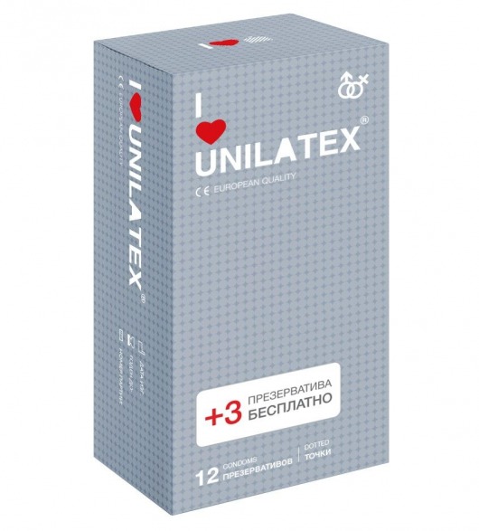 Презервативы с точками Unilatex Dotted - 12 шт. + 3 шт. в подарок - Unilatex - купить с доставкой в Бийске