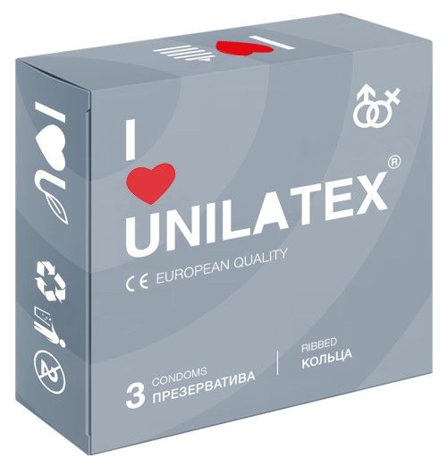 Презервативы с рёбрами Unilatex Ribbed - 3 шт. - Unilatex - купить с доставкой в Бийске