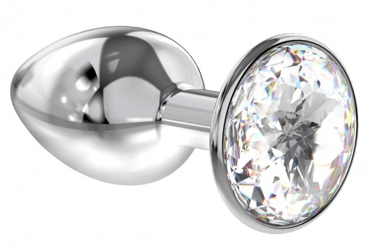 Малая серебристая анальная пробка Diamond Clear Sparkle Small с прозрачным кристаллом - 7 см. - Lola Games - купить с доставкой в Бийске