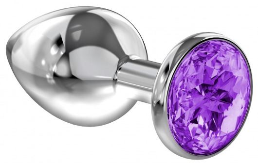 Малая серебристая анальная пробка Diamond Purple Sparkle Small с фиолетовым кристаллом - 7 см. - Lola Games - купить с доставкой в Бийске