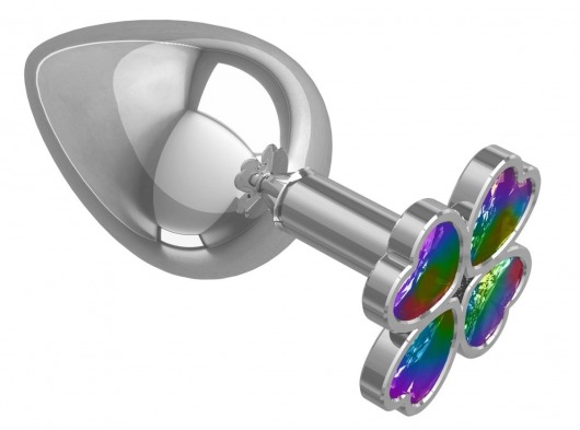 Серебристая анальная пробка-клевер с радужным кристаллом - 9,5 см. - Джага-Джага - купить с доставкой в Бийске